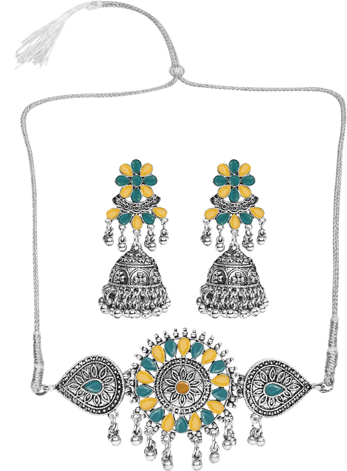 Image of Foxy Trend Zinc Silver Yellow, Green Jewellery Set