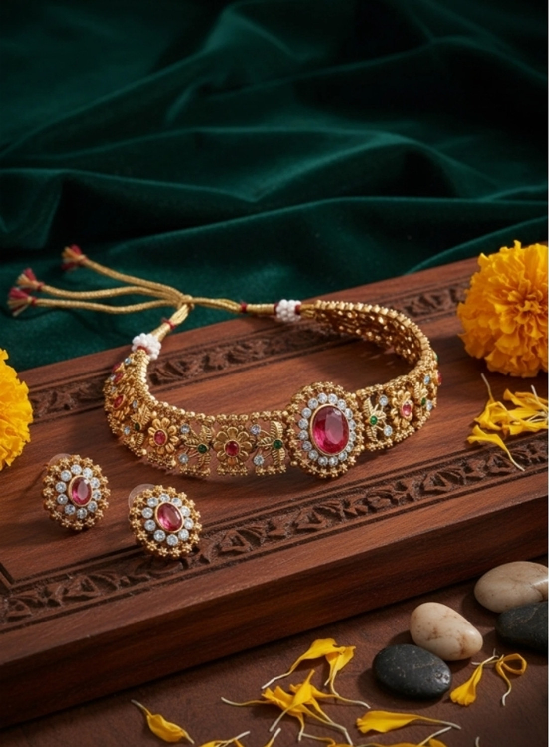 Image of SSC SHREE SUNDHA CREATION Copper Gold-plated Multicolor Jewellery Set
