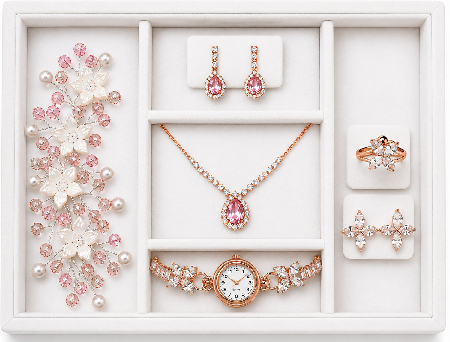 Image of Shona Steel Gold-plated White, Gold Jewellery Set