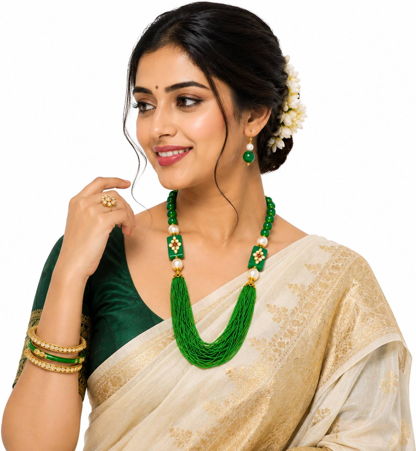 Henuka Copper Gold-plated Green Jewellery Set