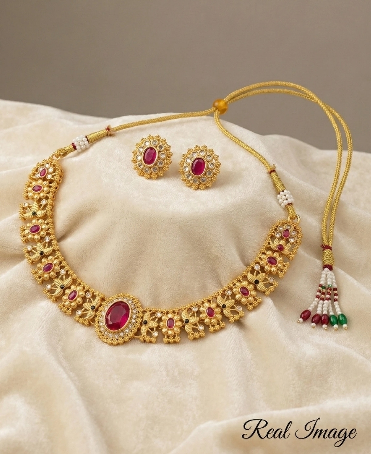 Image of SSC SHREE SUNDHA CREATION Copper Gold-plated Multicolor Jewellery Set
