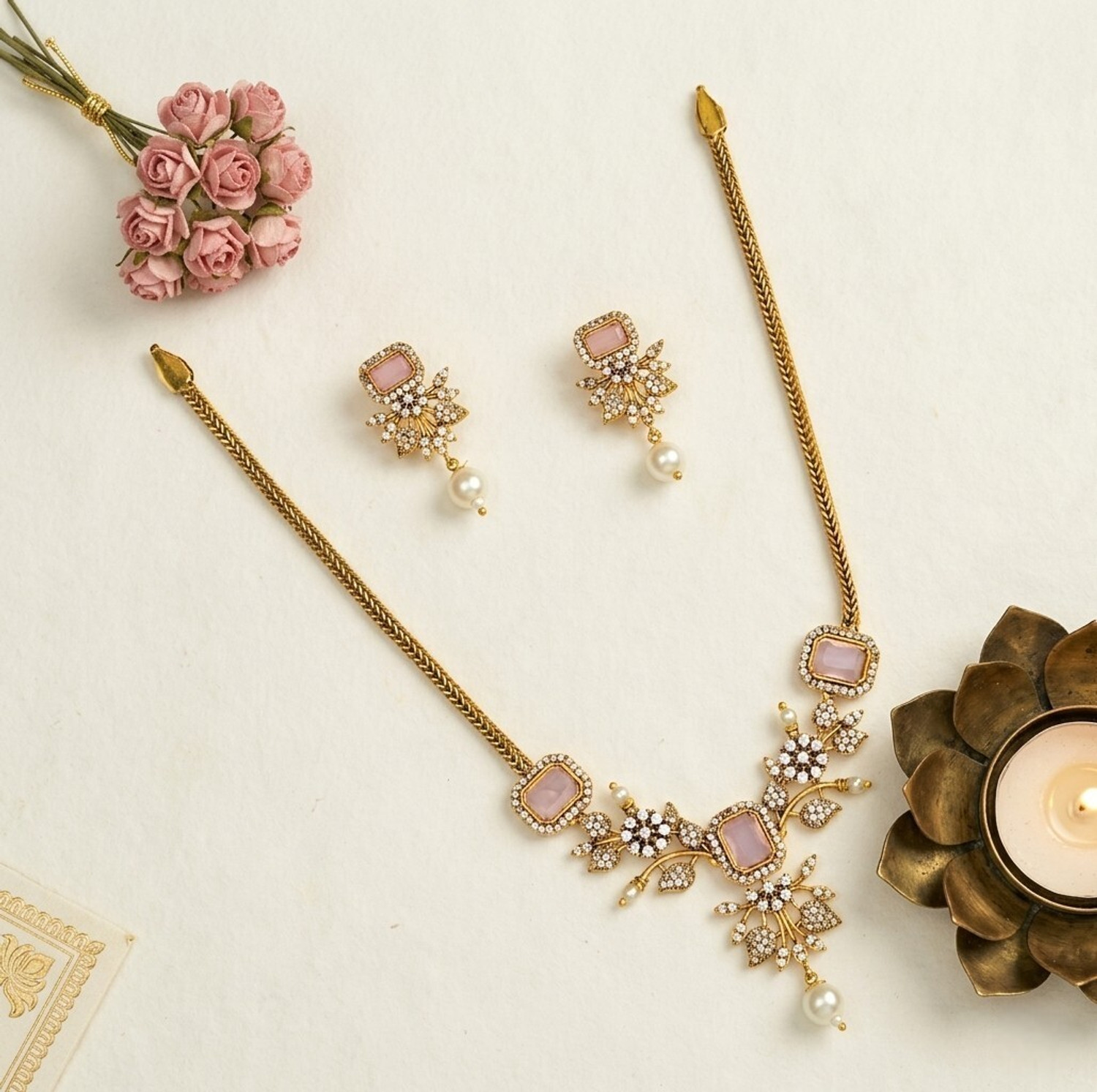 Image of Manaal Brass Pink Jewellery Set
