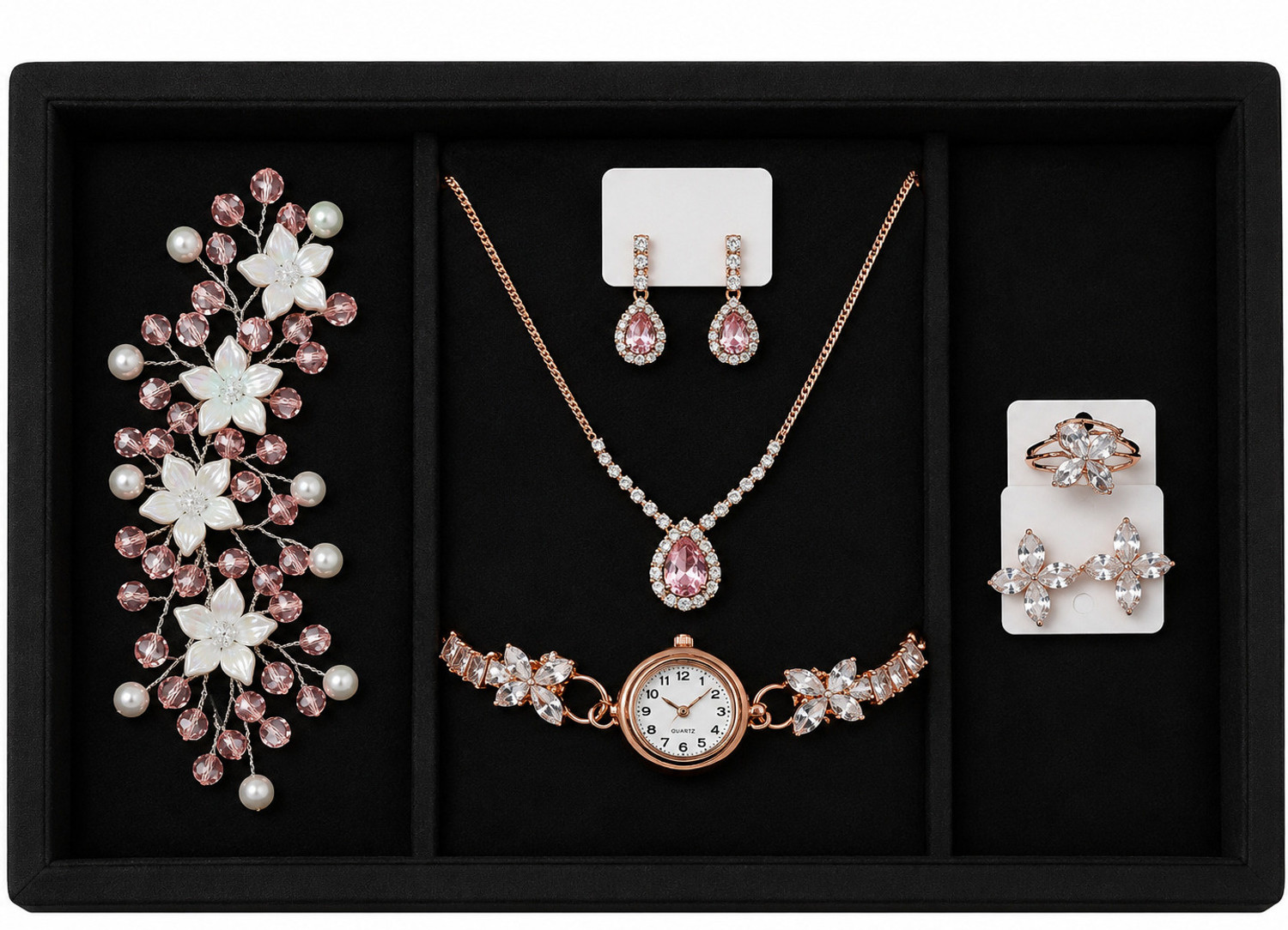 Image of Shona Steel Gold-plated White, Gold Jewellery Set