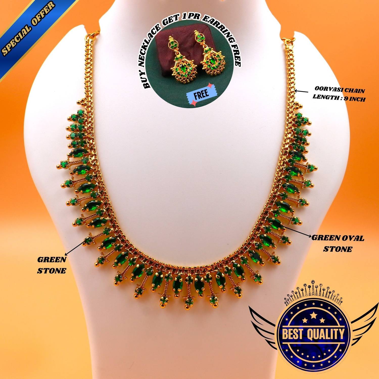 AHR FASHION Brass Green Jewellery Set