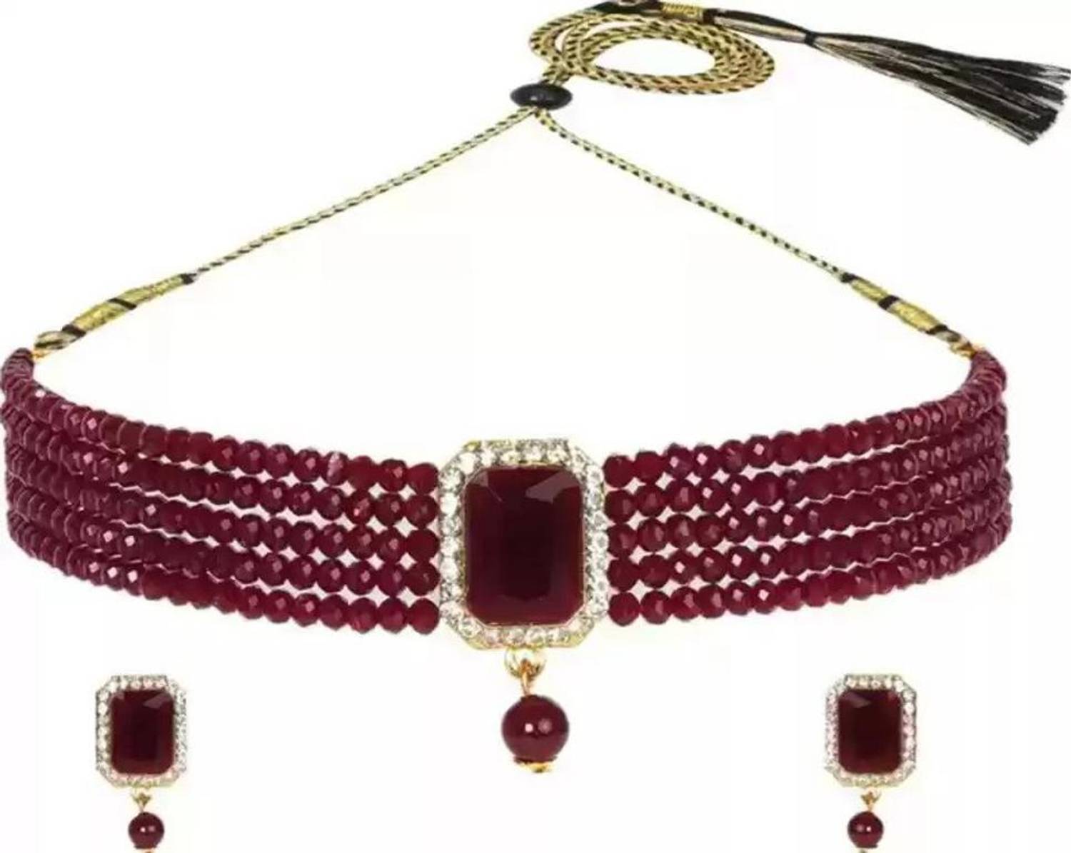 ABHRIK IMITATION Crystal Gold-plated Maroon, Gold Jewellery Set