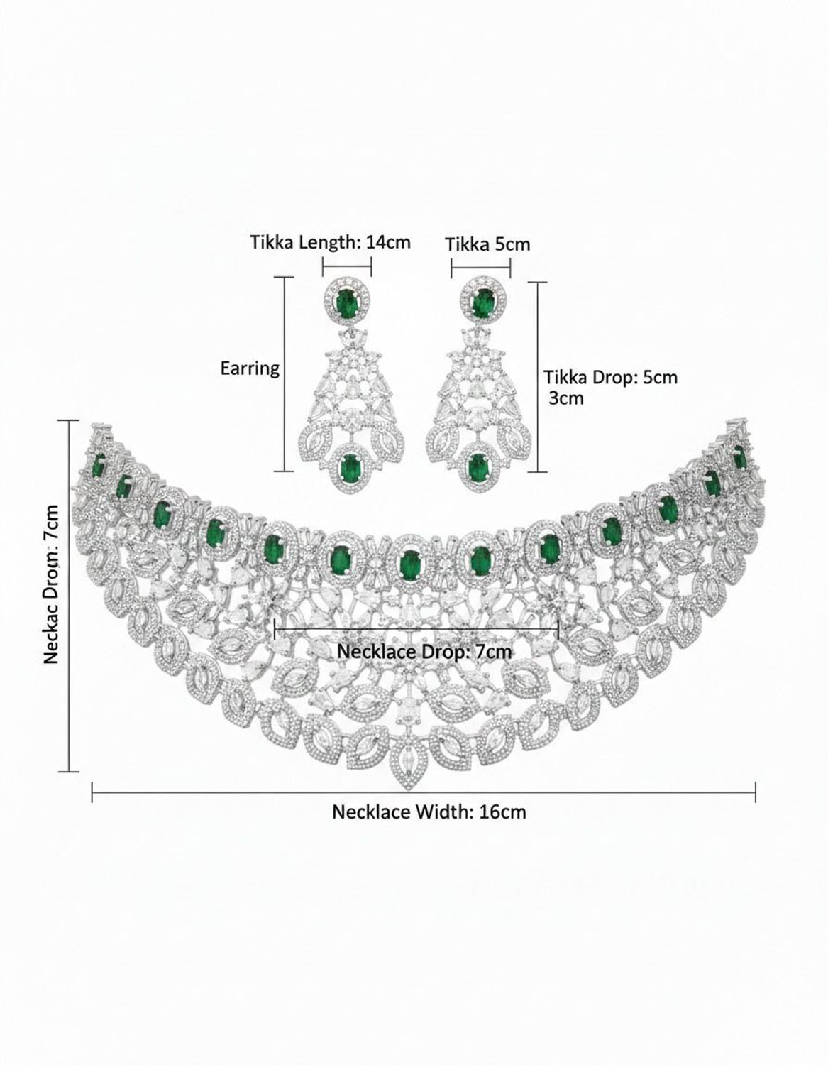 Image of MANTAM Alloy Rhodium Green, White Jewellery Set