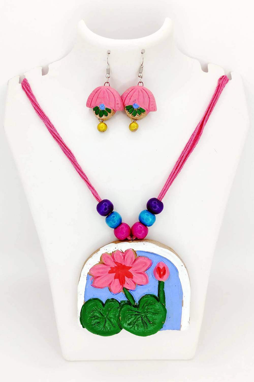 ADRIZA'S Terracotta Pink, White, Green Jewellery Set