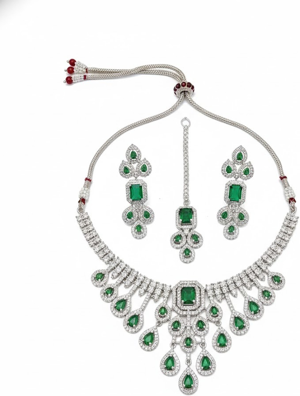 Image of Ladymania Silver Silver Green Jewellery Set