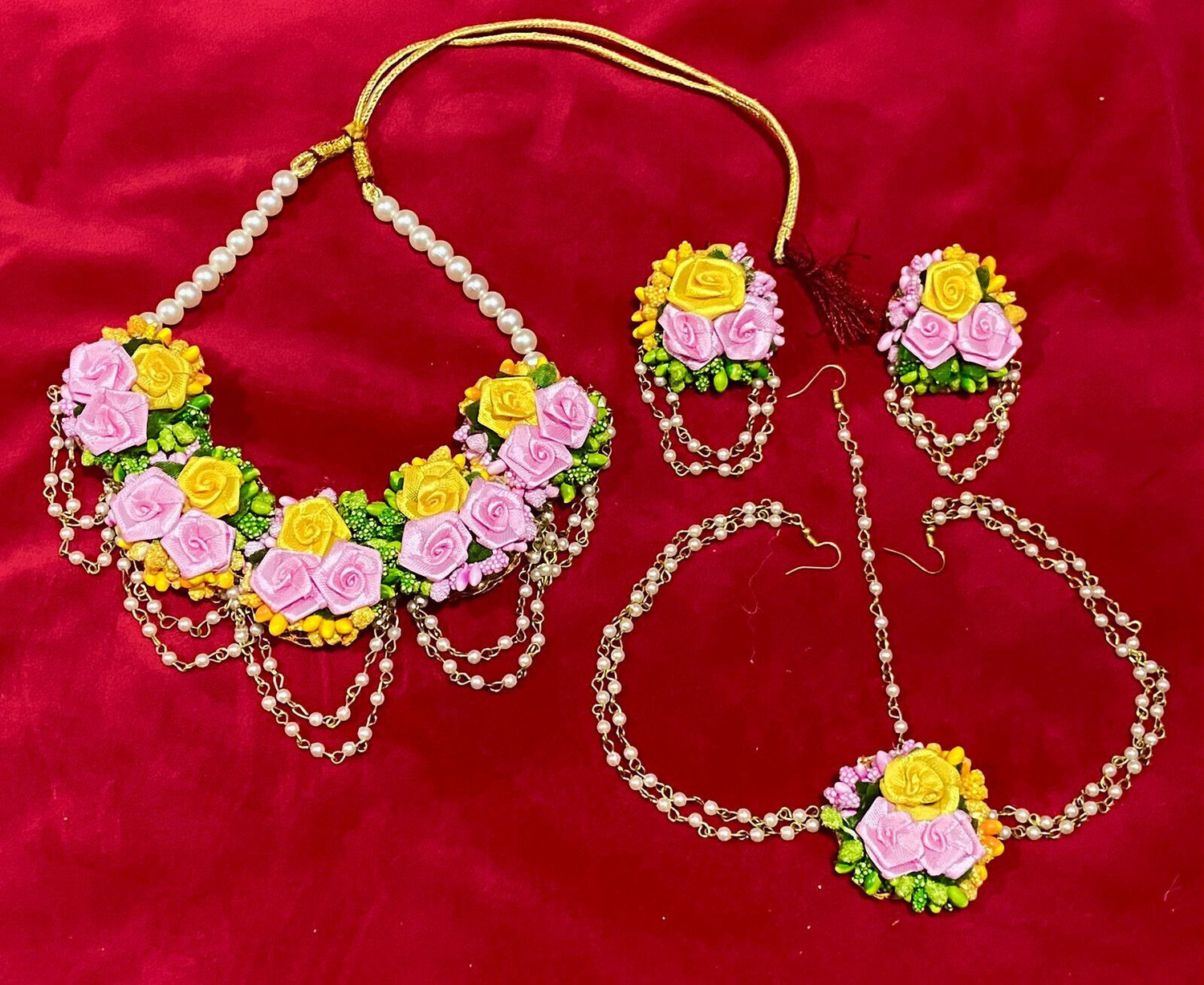 Image of VIP Fashions Fabric Yellow, Pink, Gold, Orange Jewellery Set