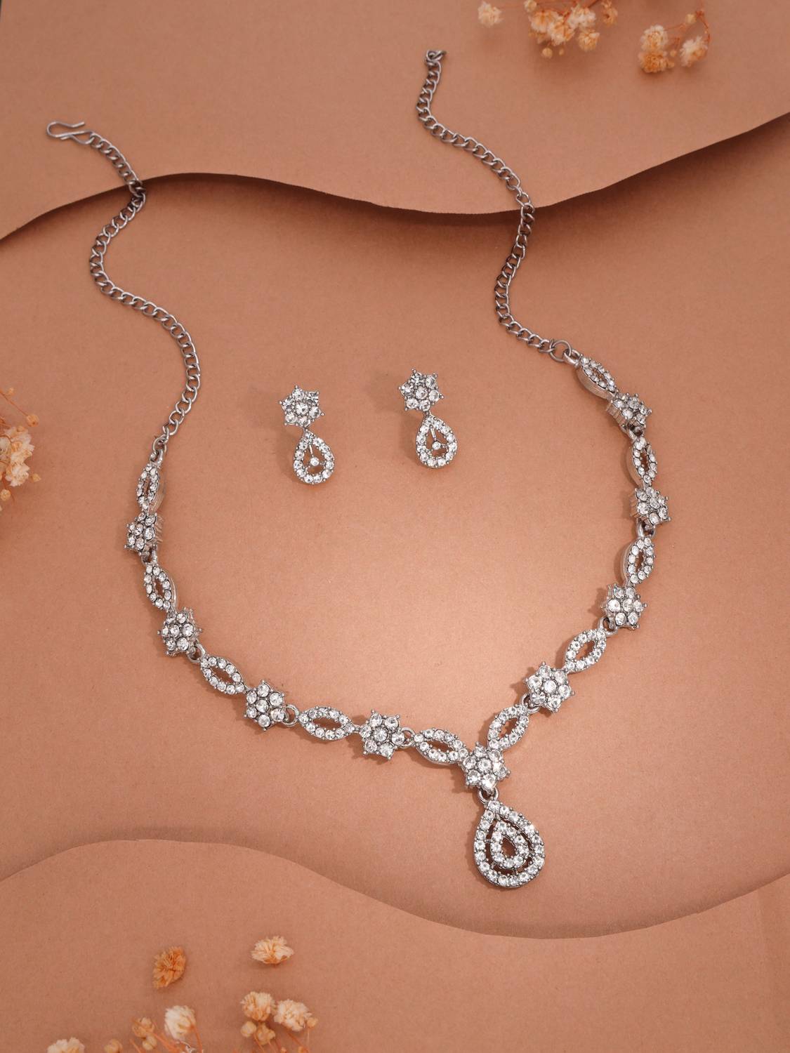 BRILLIANT BEADS JEWEL Alloy Silver White Jewellery Set