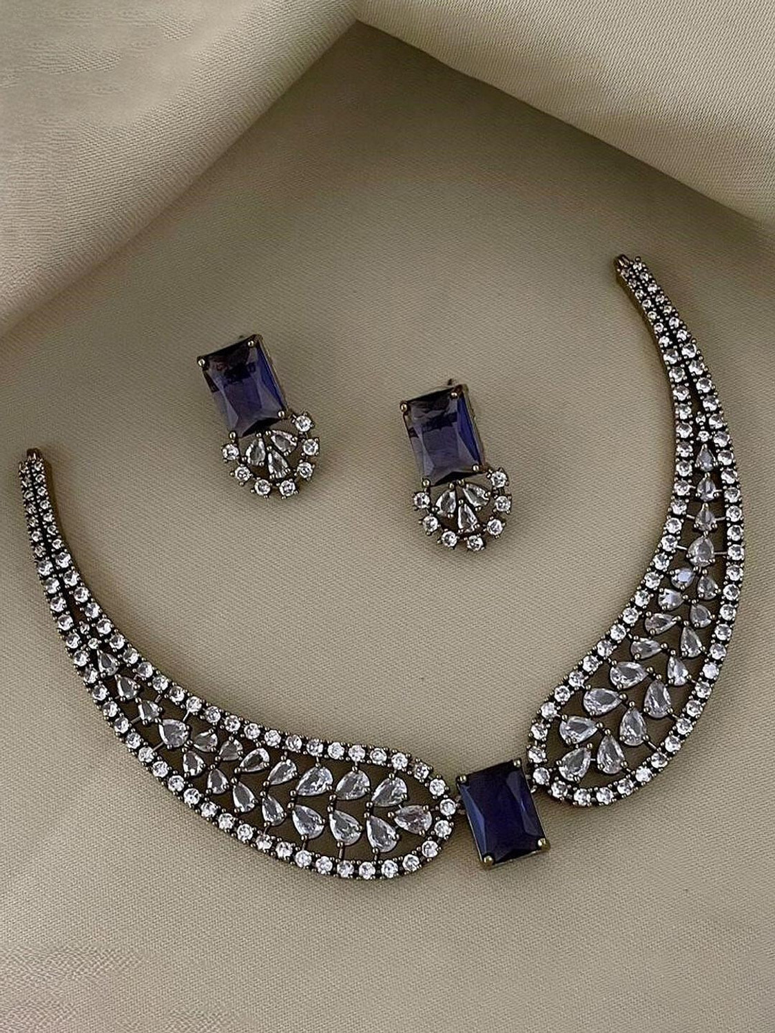 Fancy kf Brass Gold-plated Blue Jewellery Set