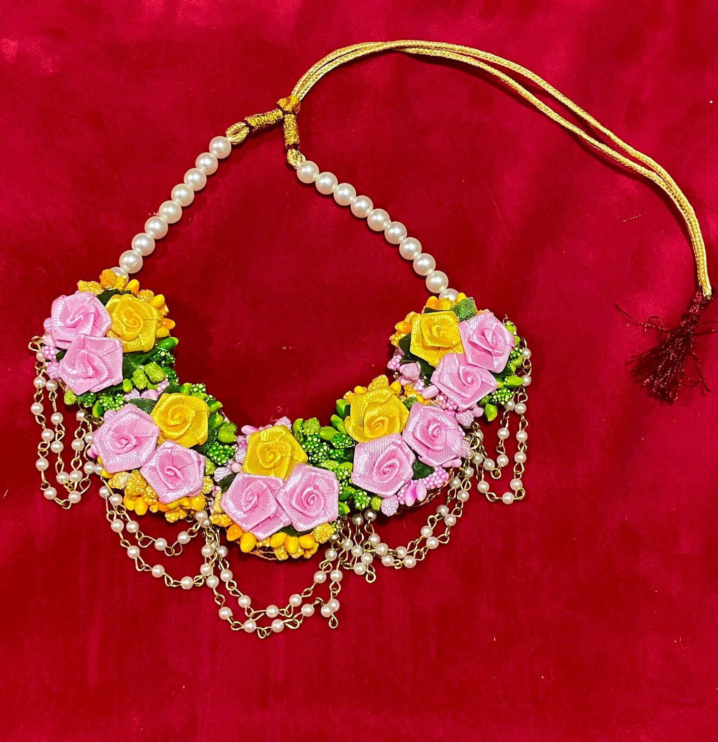 Image of VIP Fashions Fabric Yellow, Pink, Gold, Orange Jewellery Set