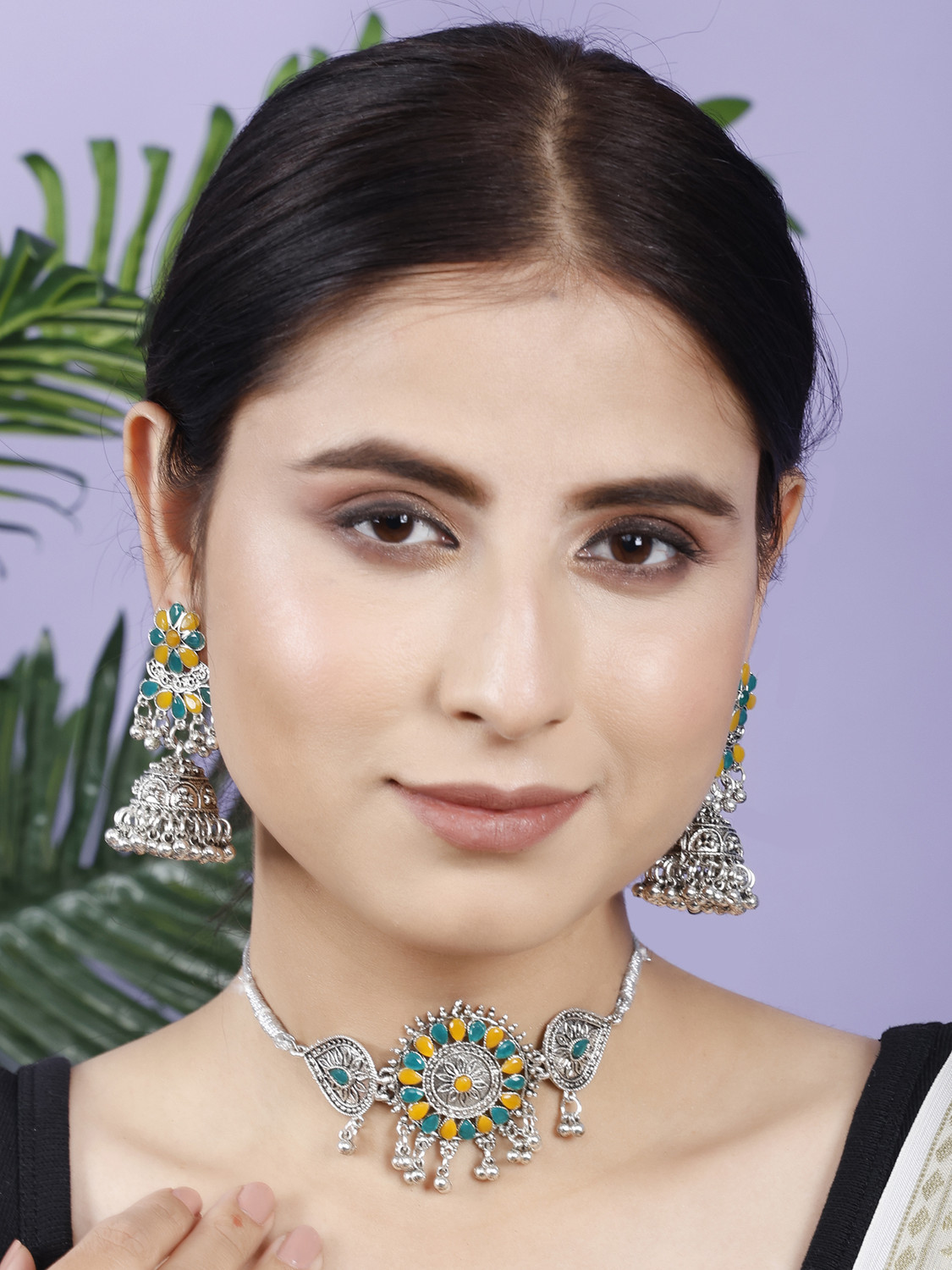 Image of Foxy Trend Zinc Silver Yellow, Green Jewellery Set