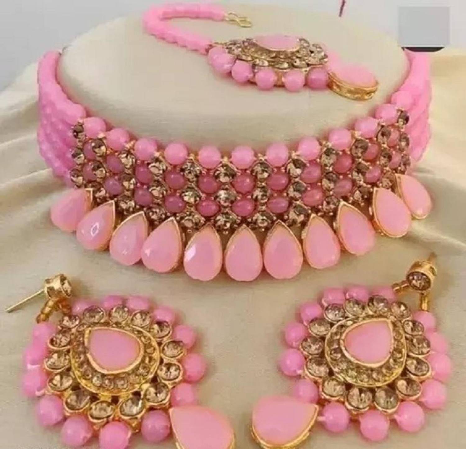 Asl World Alloy Pink Jewellery Set