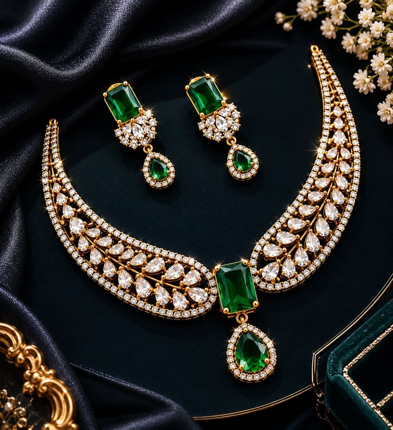 Image of AKENTERPRISE Brass Rhodium Turquoise Jewellery Set
