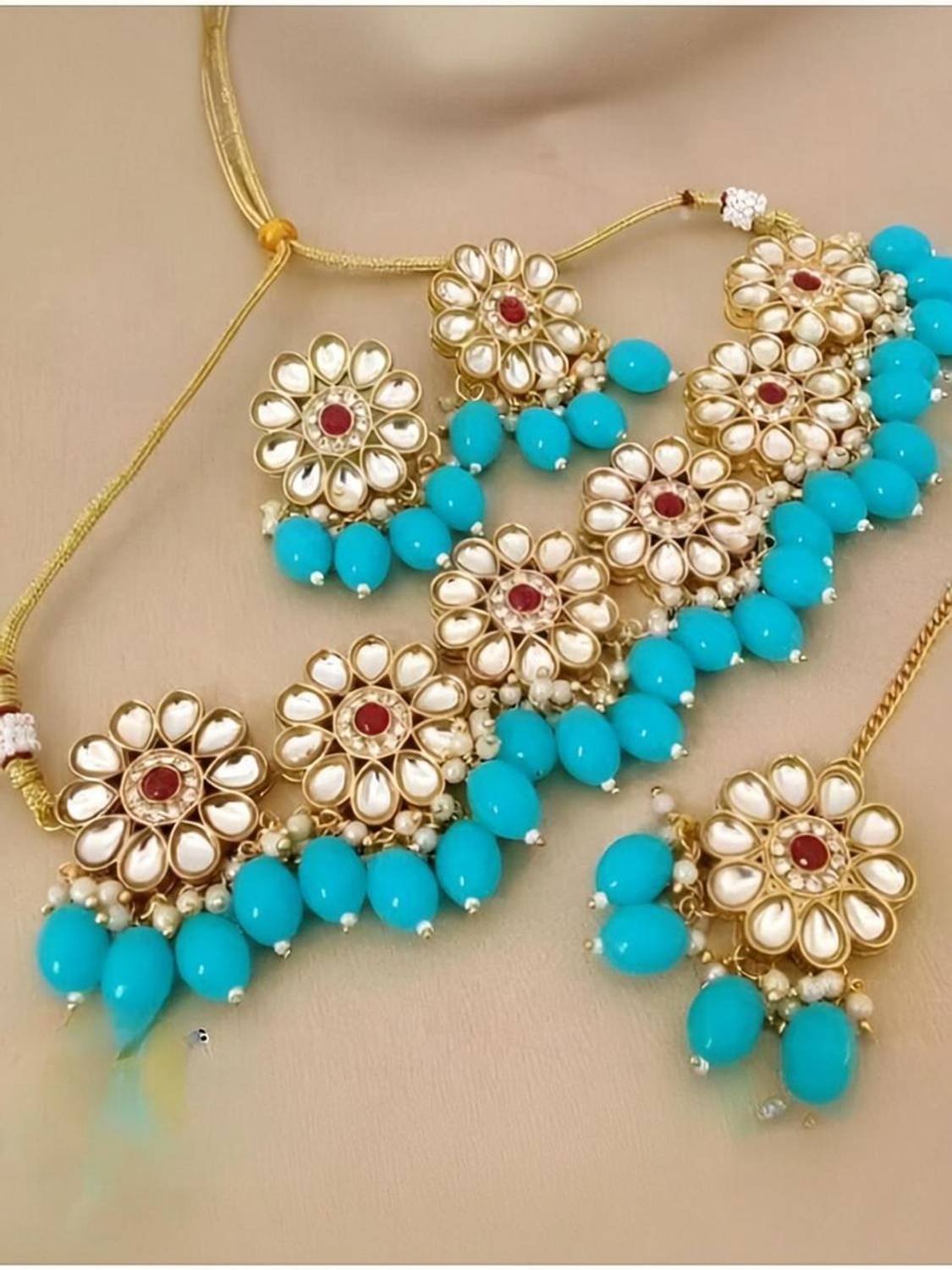 ARADHEMA Alloy Gold-plated Turquoise Jewellery Set
