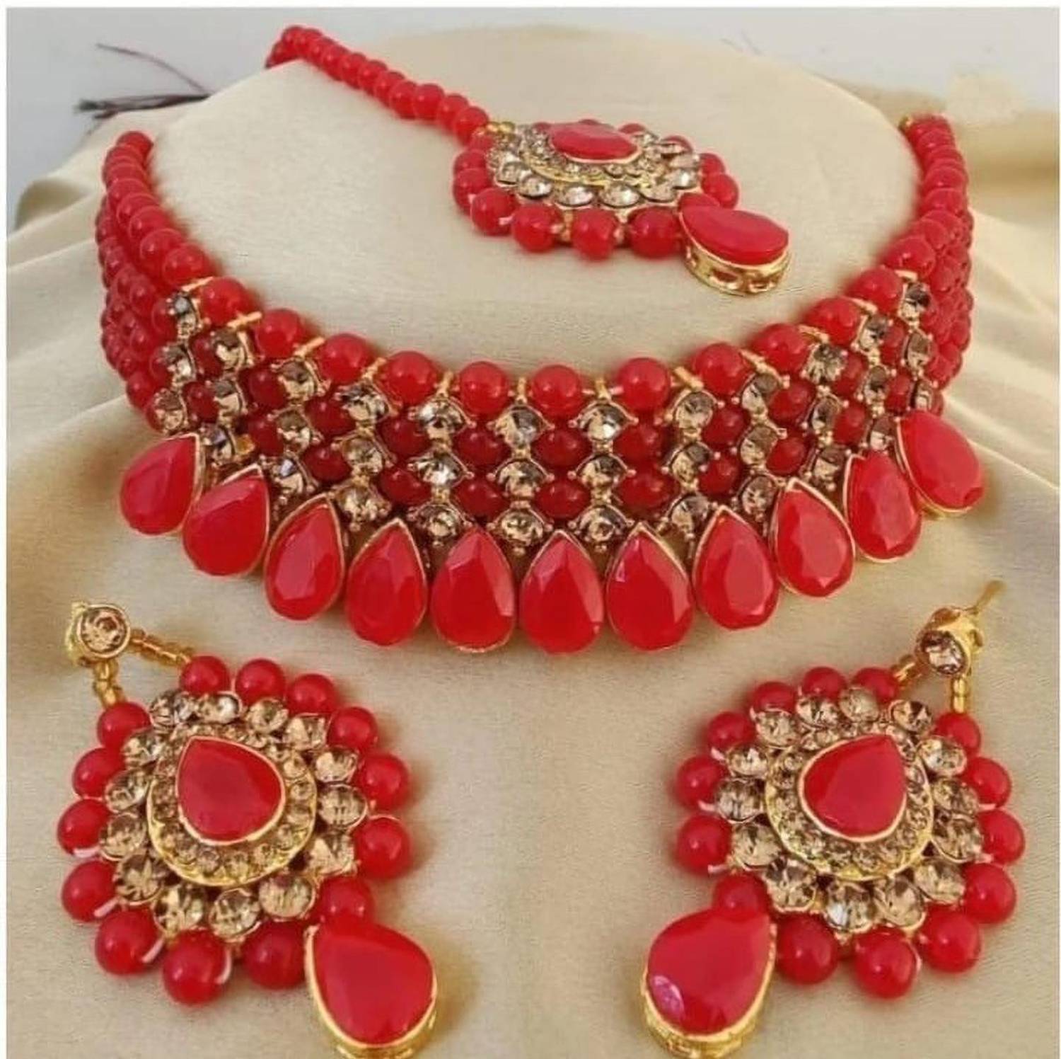 Asl World Alloy Red Jewellery Set