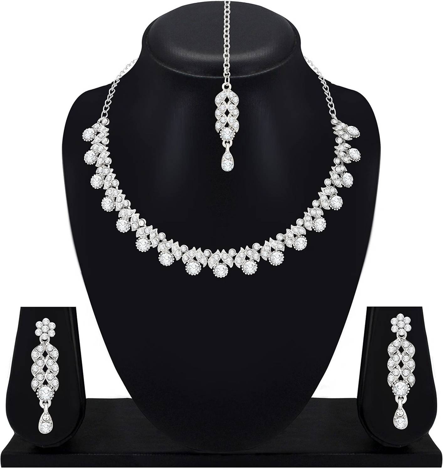 Atasi International Alloy Rhodium Silver Jewellery Set