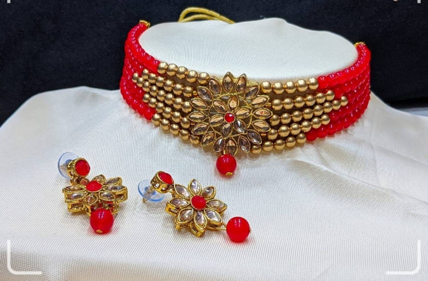 ABHRIK IMITATION Alloy Red, Gold Jewellery Set