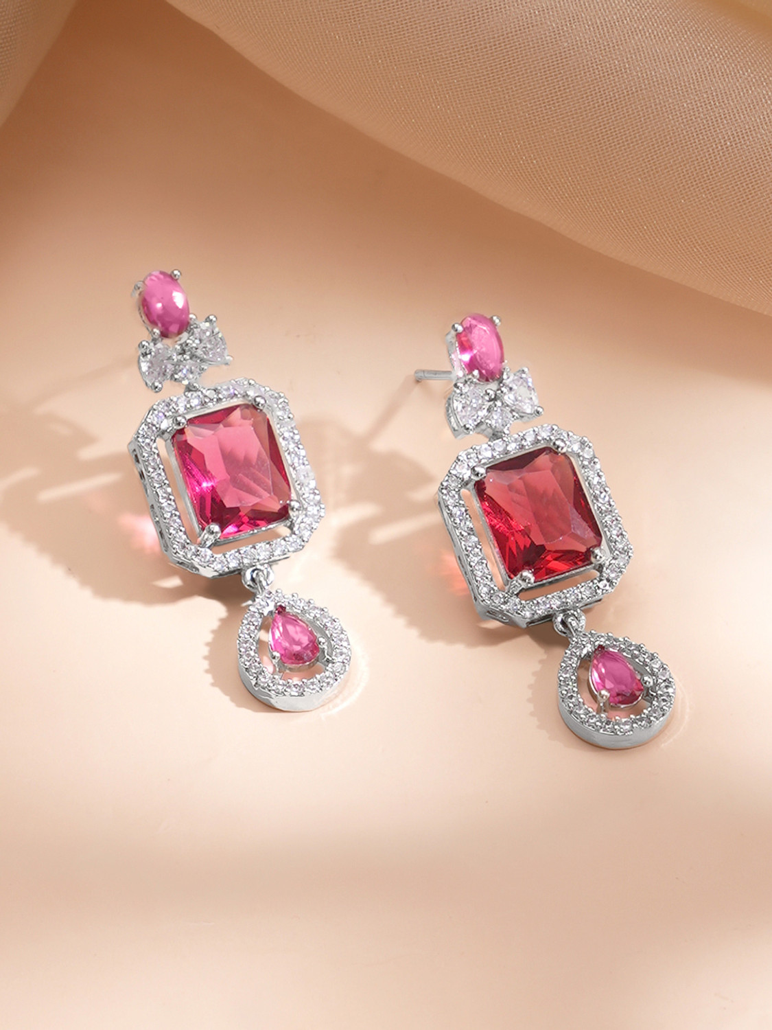 Image of RUBANS Brass Rhodium Silver, Red Jewellery Set