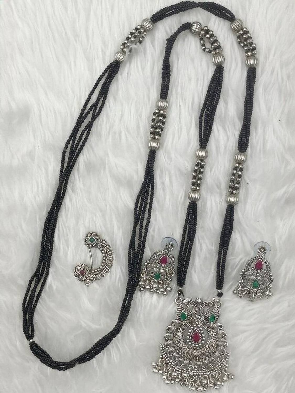 AntiqueJewllery Oxidised Silver Black Silver Silver, Black Jewellery Set