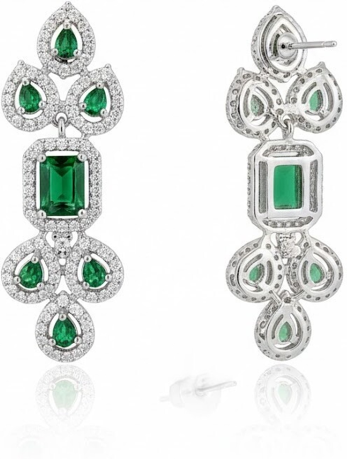 Image of Ladymania Silver Silver Green Jewellery Set