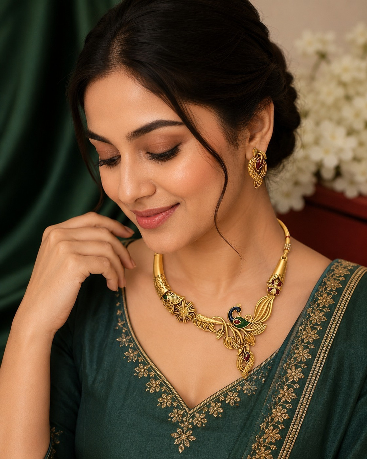 Image of JIYU Brass, Metal, Dori Gold-plated Gold Jewellery Set
