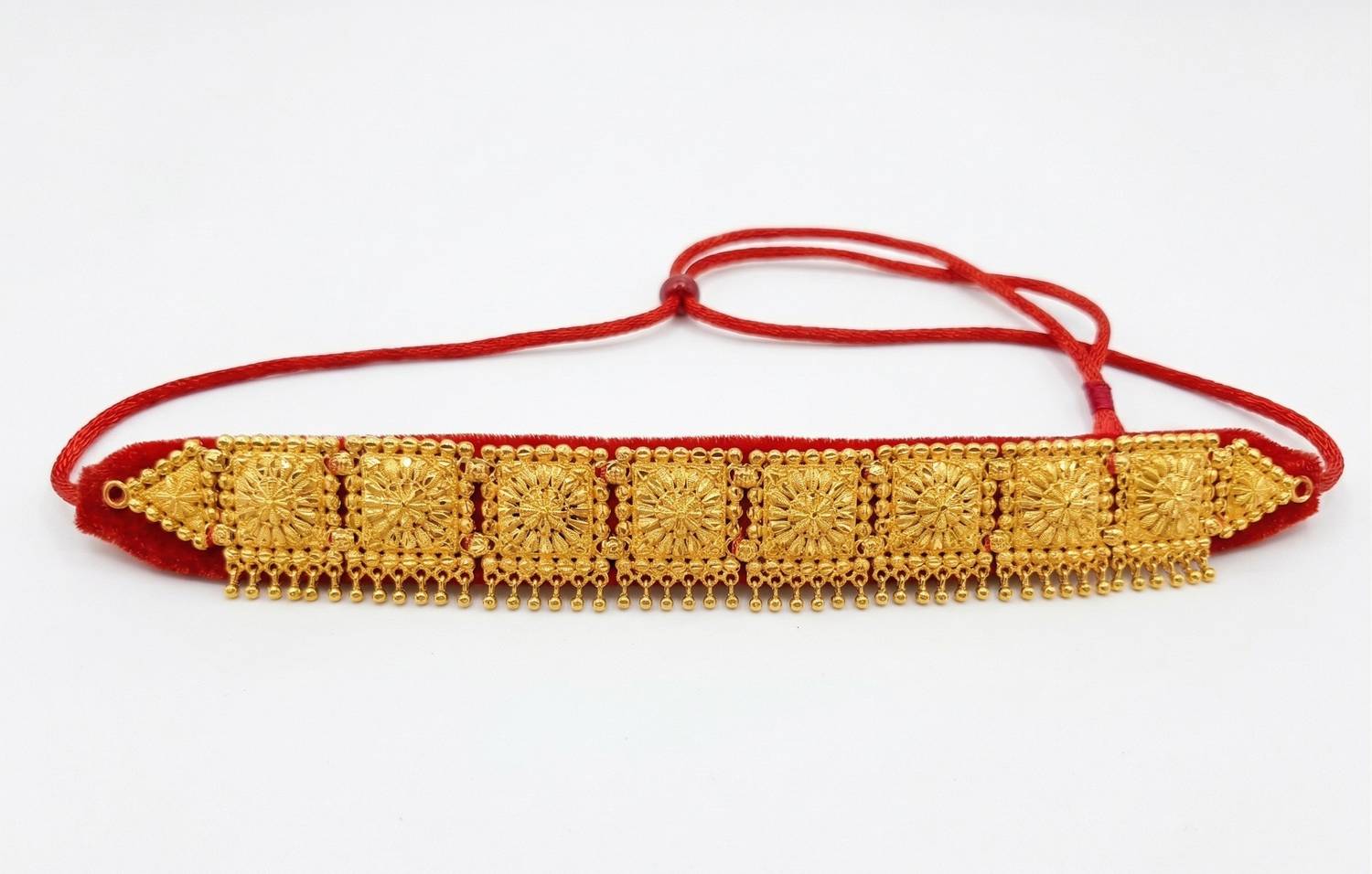 Auraa Brass, Fabric Gold-plated Gold, Red Jewellery Set