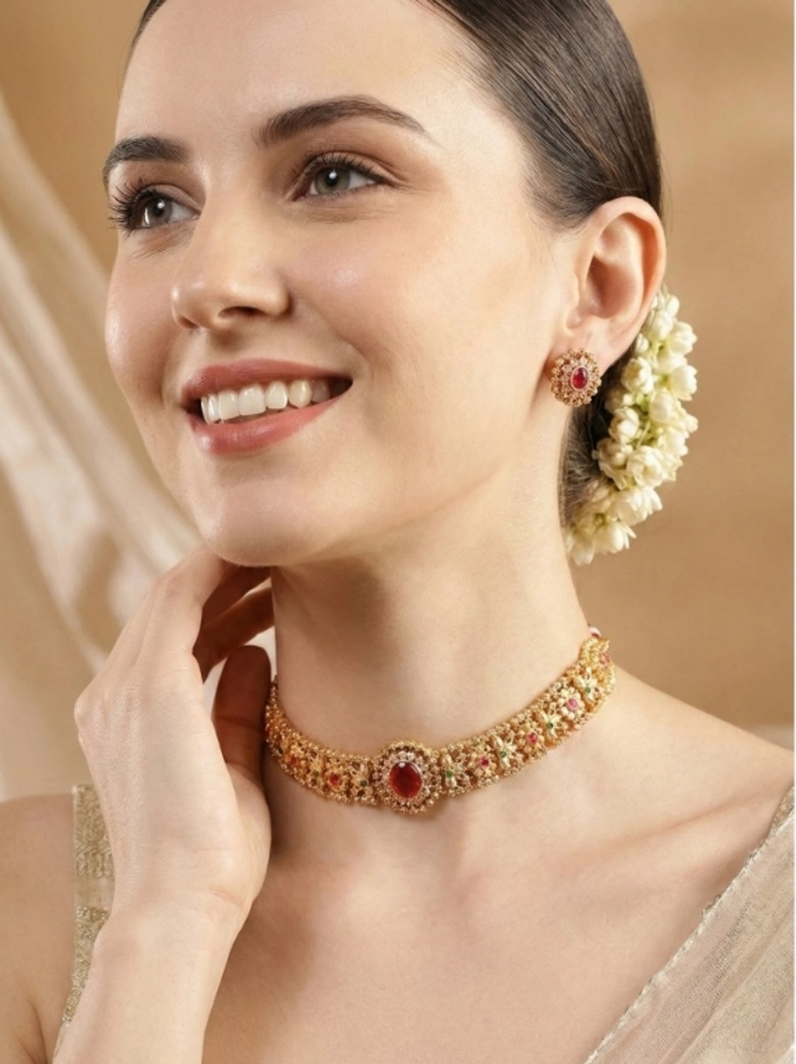 Image of SSC SHREE SUNDHA CREATION Copper Gold-plated Multicolor Jewellery Set
