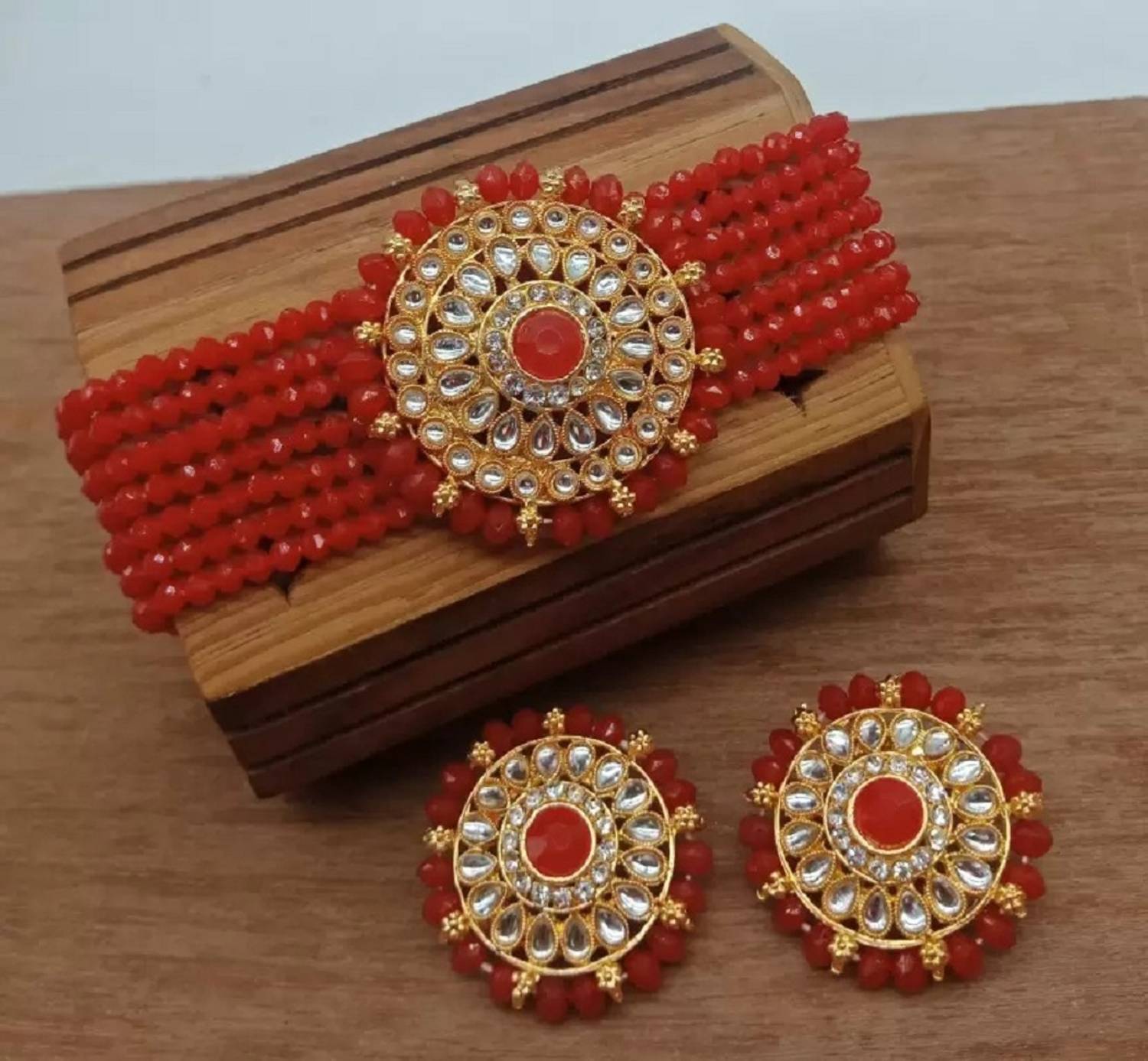 Asl World Alloy Red Jewellery Set