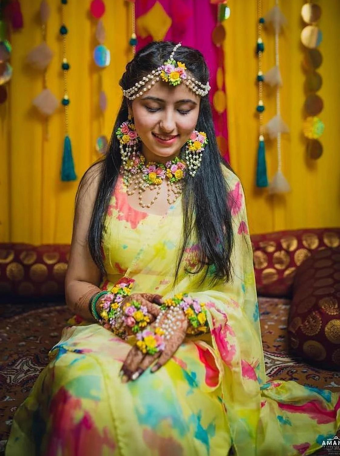Image of VIP Fashions Fabric Yellow, Pink, Gold, Orange Jewellery Set