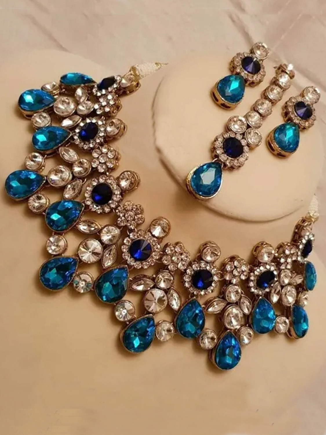 Image of Saree Swarg Alloy Blue Jewellery Set