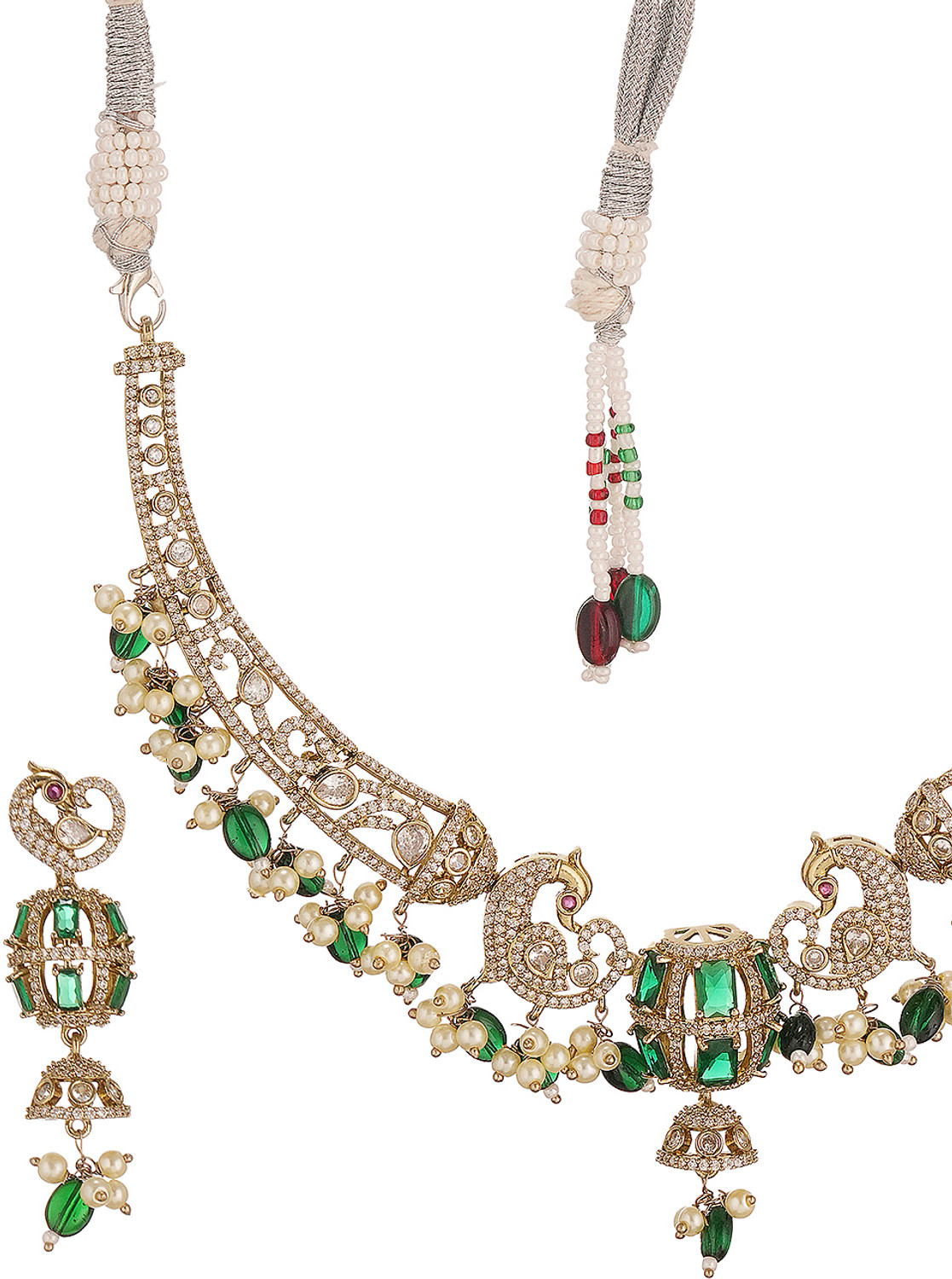 Image of SARAF RS JEWELLERY Brass Gold-plated Green Jewellery Set