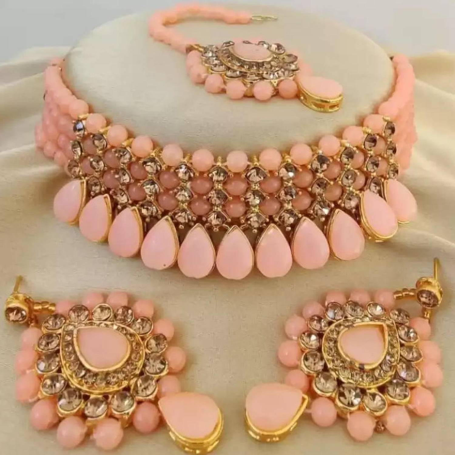 ABHRIK IMITATION Crystal Rose Gold, Gold Jewellery Set