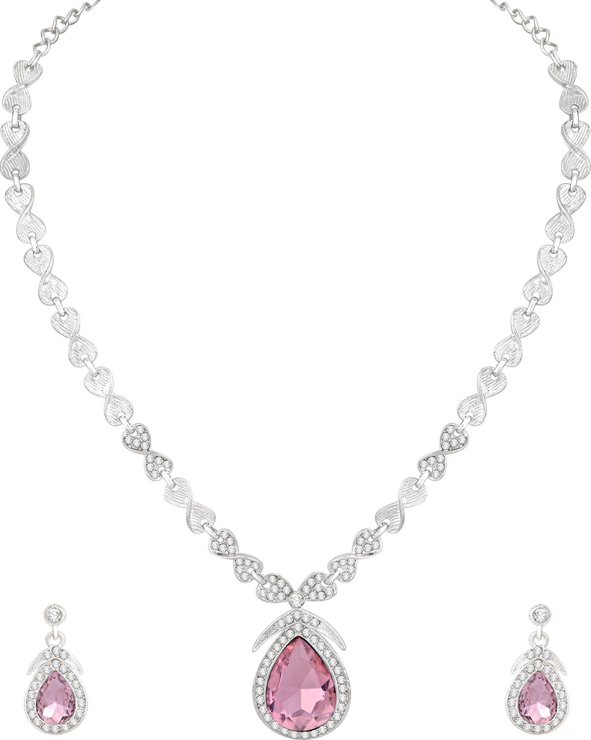 Atasi International Alloy Silver, Pink Jewellery Set