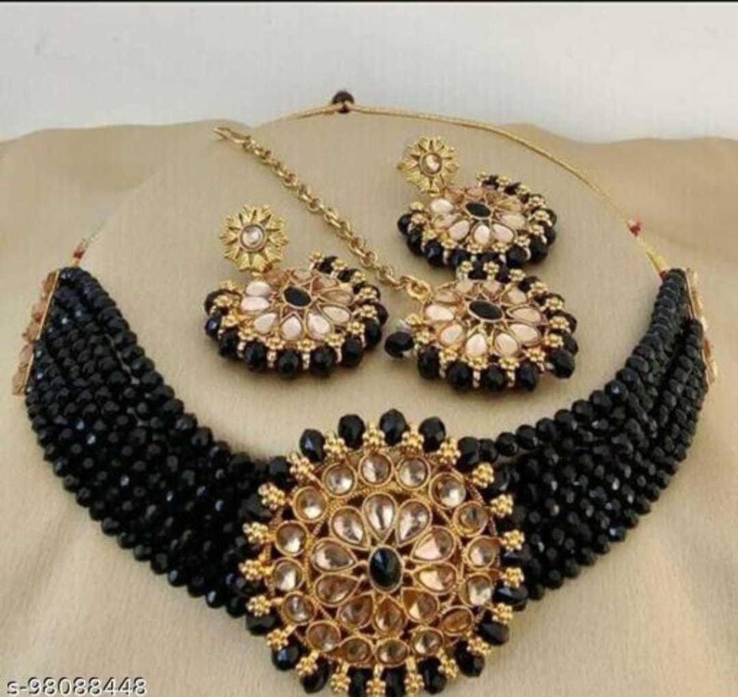 Amit Alloy Gold-plated Black Jewellery Set
