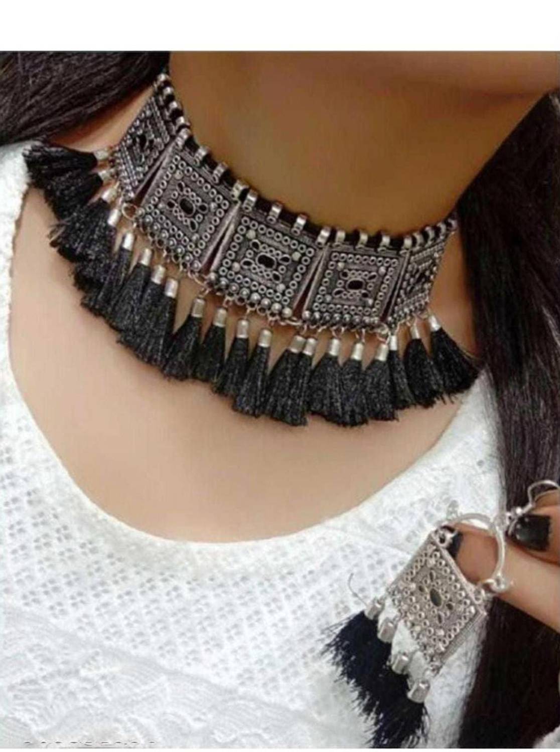 budget buy Alloy Sterling Silver Black, Silver Jewellery Set