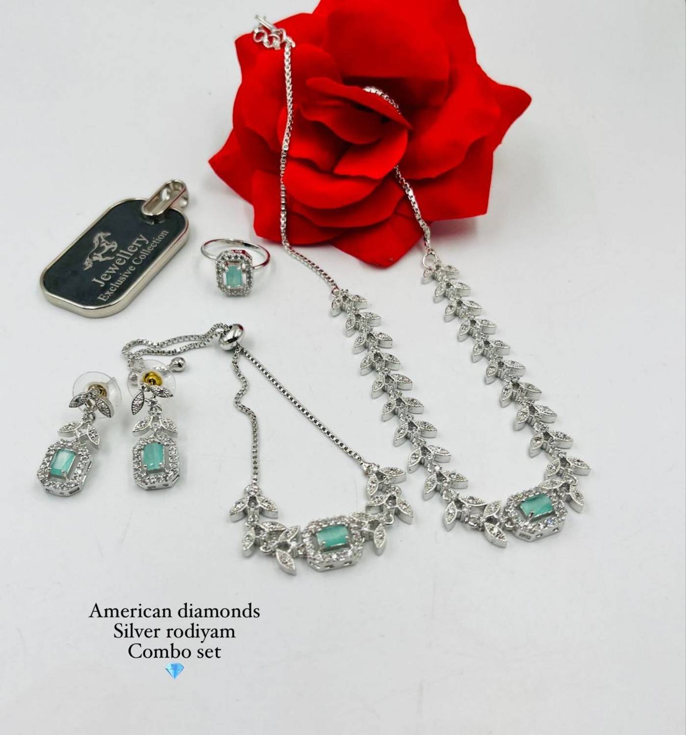 AKENTRPRISE Brass Rhodium Pink Jewellery Set