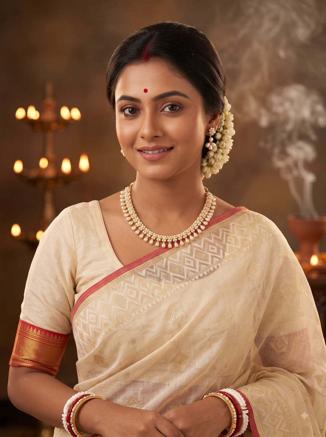 SRJ Brass Gold-plated White Jewellery Set