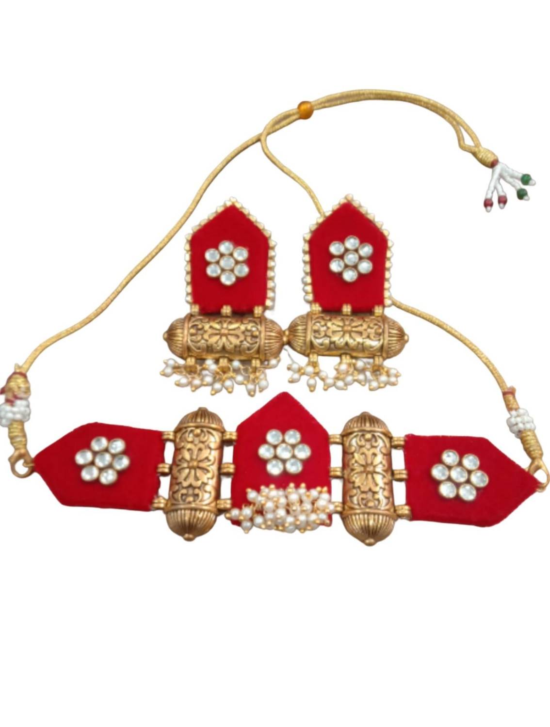 Adornn Fabric Gold-plated Red Jewellery Set