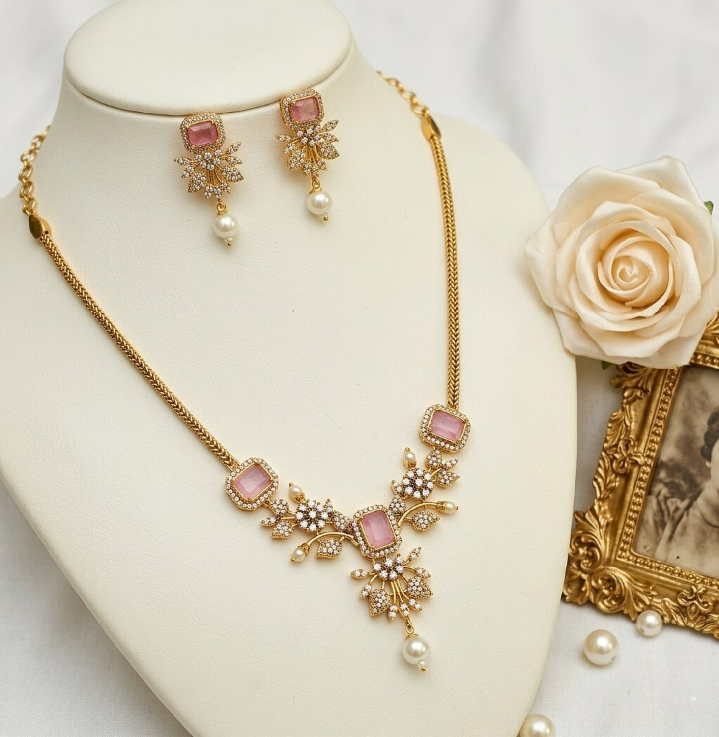 Image of Manaal Brass Pink Jewellery Set