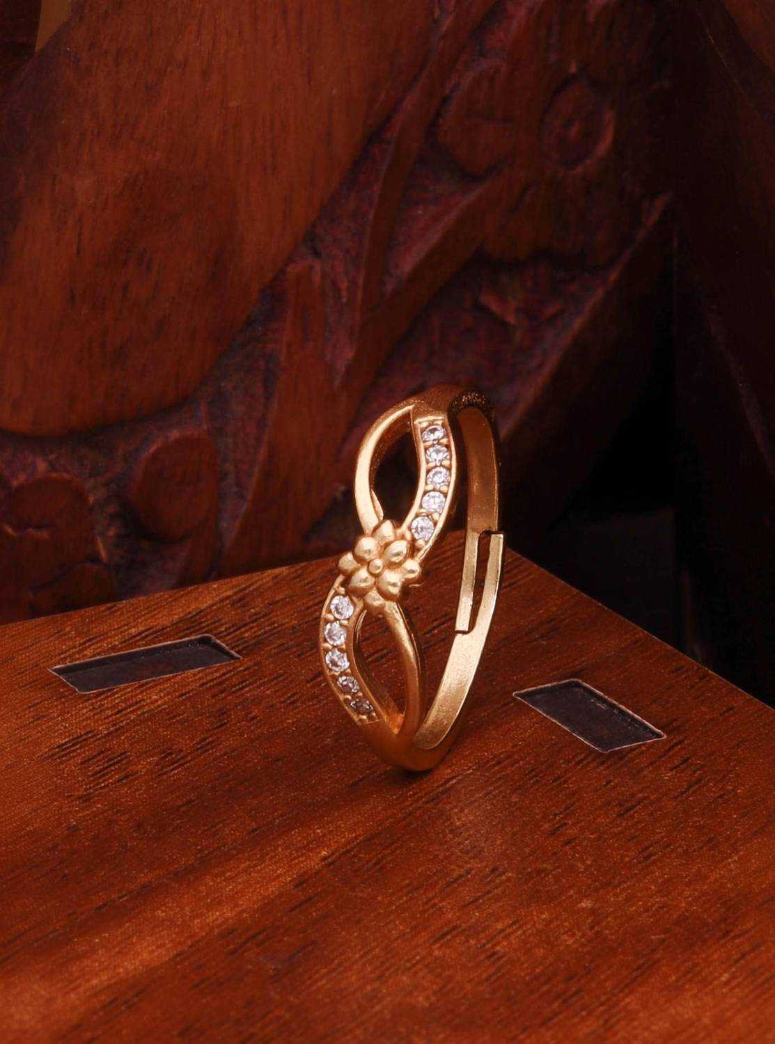 brado jewellery Contemporary Gold-Toned AD Studded Adjustable Finger Ring Brass Diamond Gold Plated Ring