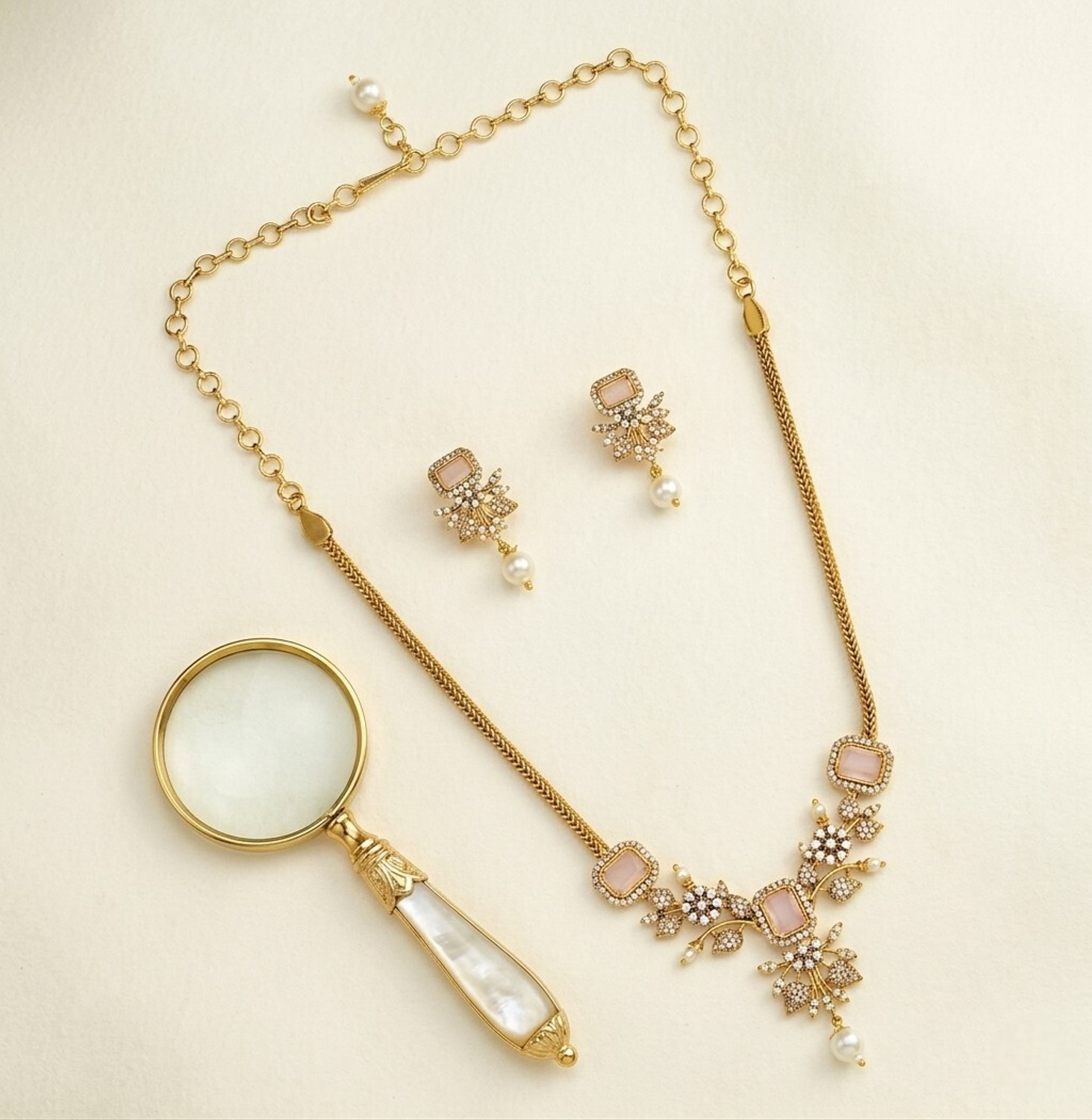 Image of Manaal Brass Pink Jewellery Set