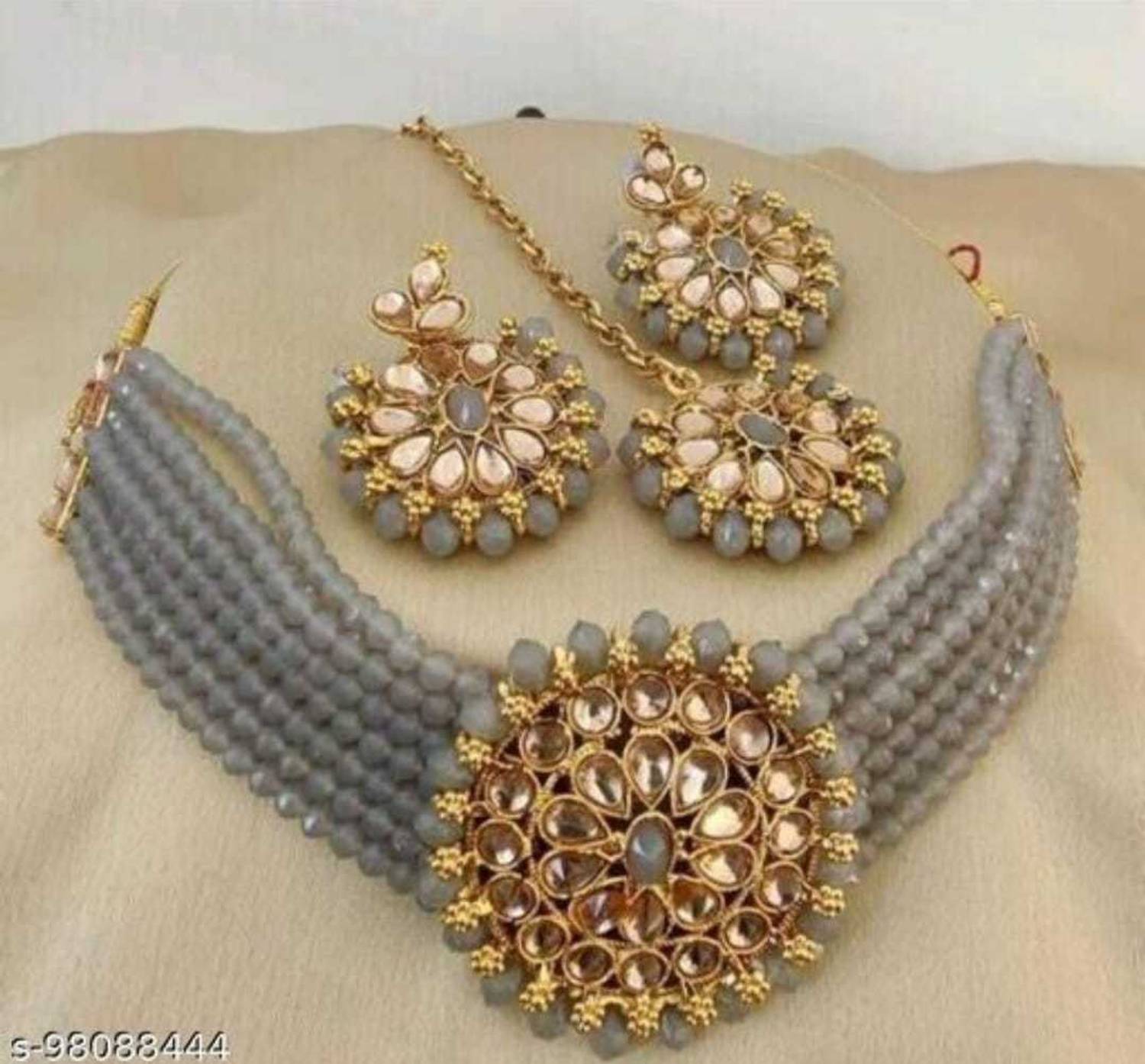 Amit Alloy Gold-plated Grey Jewellery Set