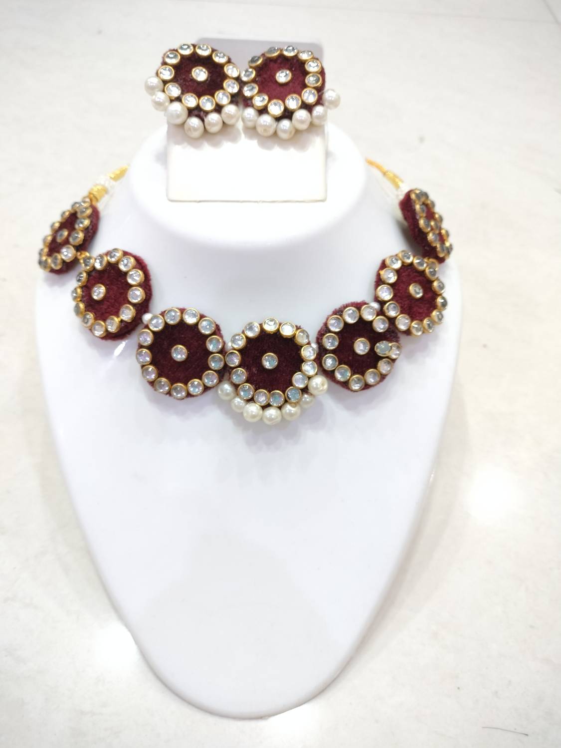 Adornn Fabric Maroon Jewellery Set