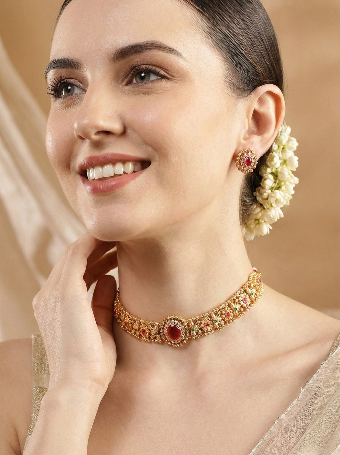 Image of Naitrutya elegance Alloy Gold-plated Gold Jewellery Set