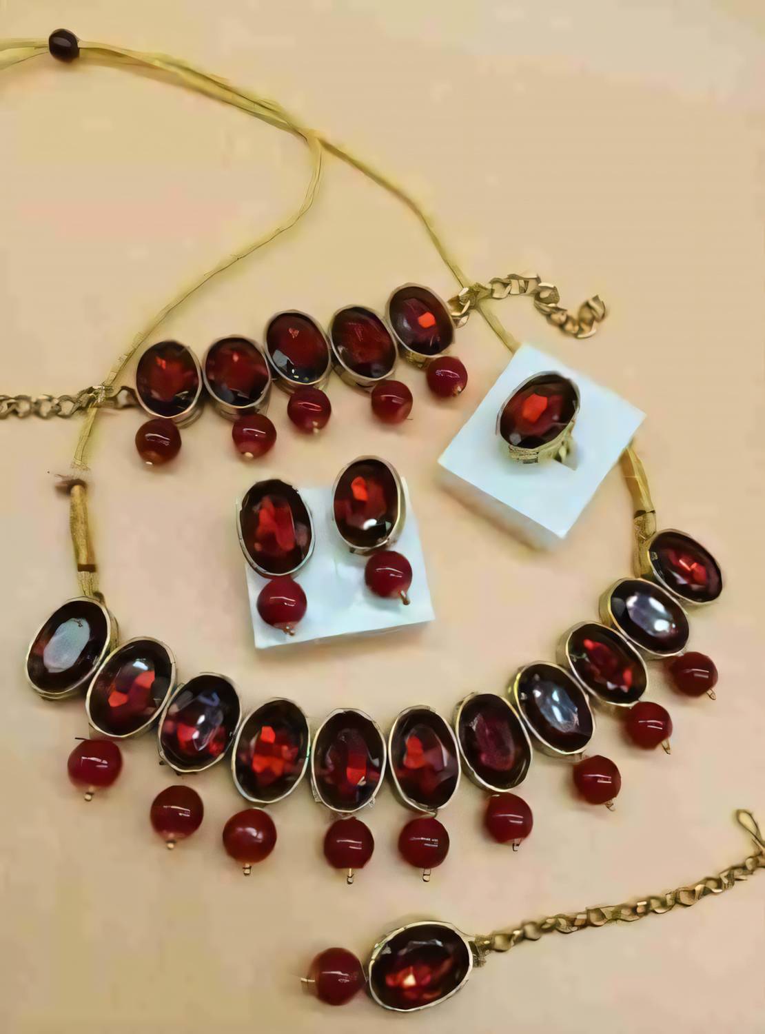 ZEER Creation Alloy Gold-plated Maroon Jewellery Set