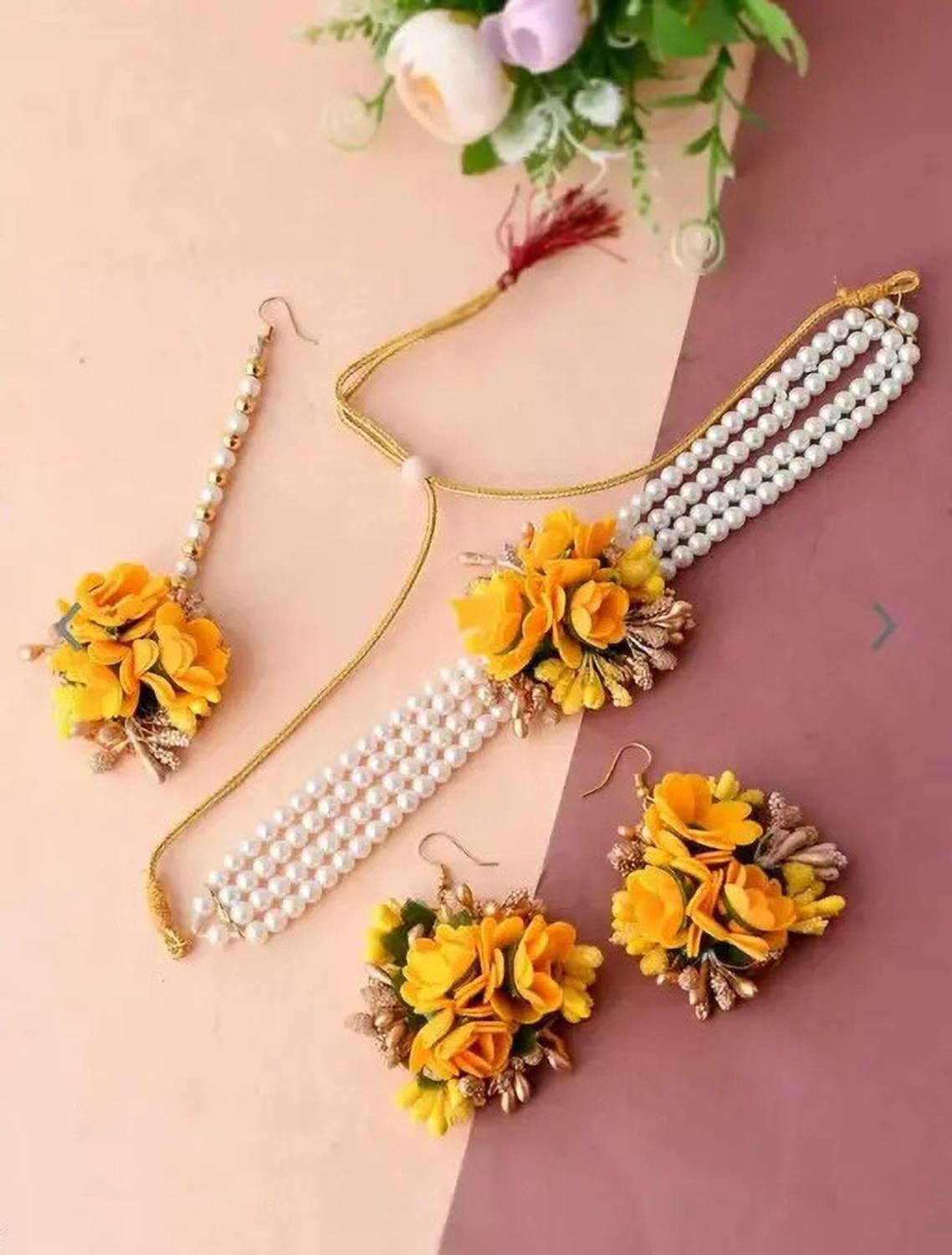 12SEASONS Fabric Yellow Jewellery Set
