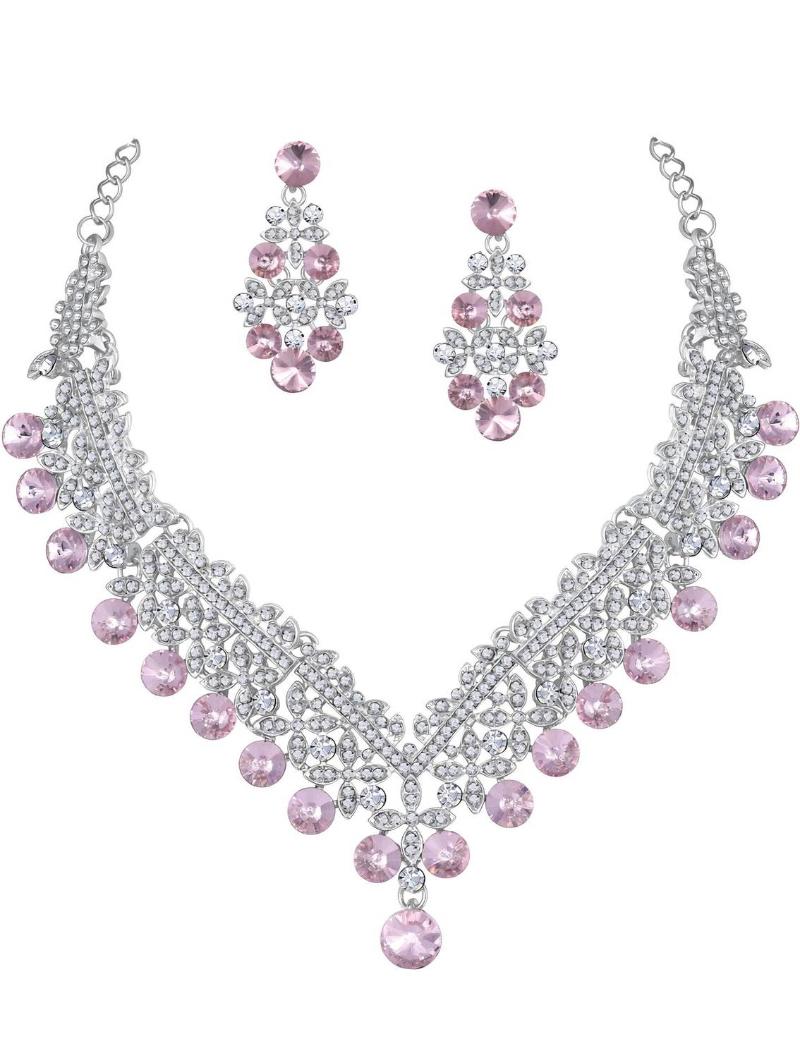 Atasi International Alloy Silver, Pink Jewellery Set