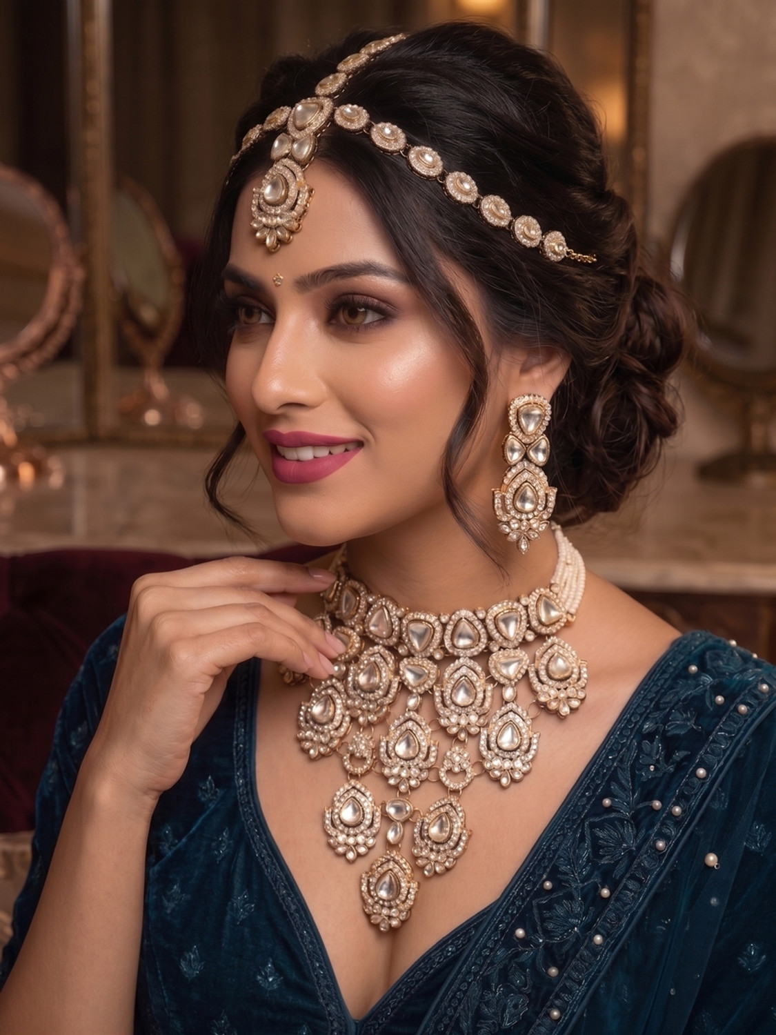Image of Divastri Alloy Gold-plated Gold Jewellery Set
